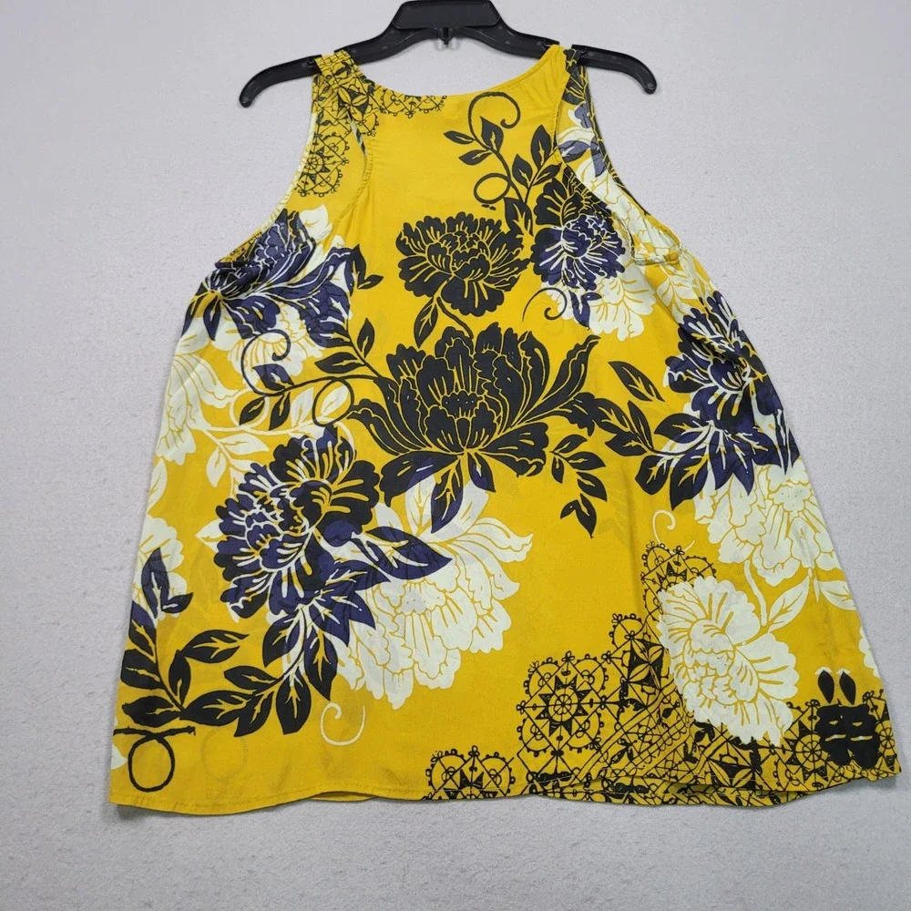 Cabi Womens XL Yellow Floral Silk Blend Sleeveless Tank Top Blouse Style 286